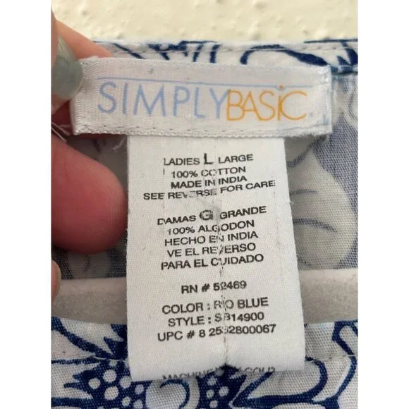 Vintage Simply Basic Blue & White Floral Cotton Midi Dress With Pockets L - Picture 4 of 13